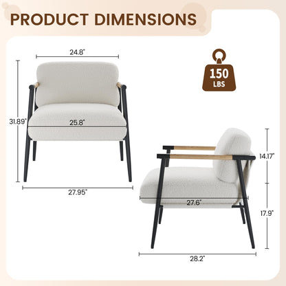 Garvee Modern Accent Chair, Comfy Chair with Metal Frame Wooden Armrest, Cozy Reading Chair with Soft Cushion for Bedroom, Living Room, White Set of 2
