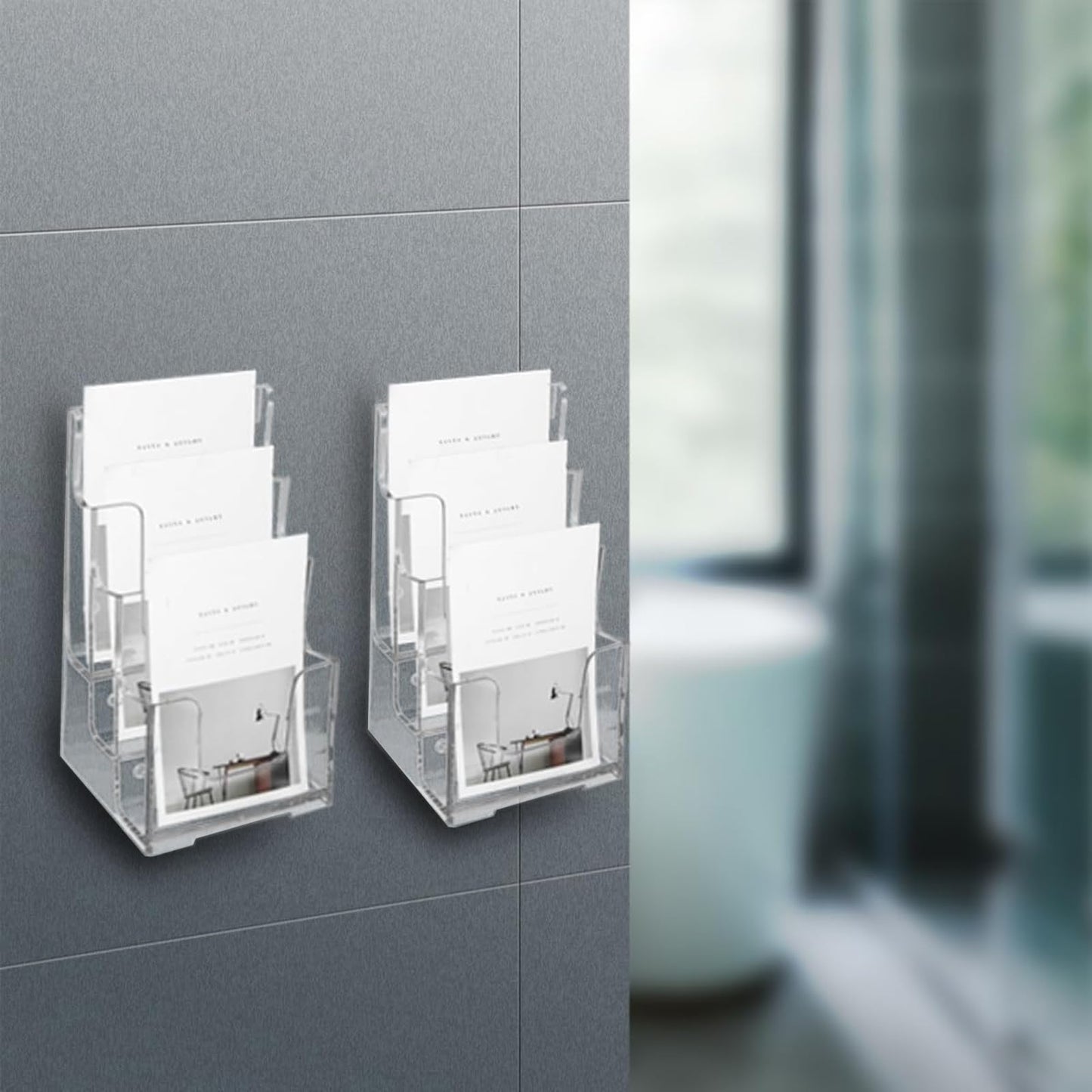 Voittozege 2 Pcs Acrylic Brochure Holder, 3 Tier 4-Inch Wide Clear Literature Holder, Clear Flyer Holder Pamphlet Display Stand Literature Booklet Holder for Wall and Counter Desktop Stand