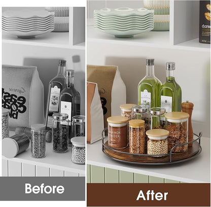 LAMU 2 Pack 9'' 11'' Lazy Susan Turntable Organizer for Table Top Cabinet, Wooden Lazy Susan for Kitchen, Pantry, Countertop, Bathroom Vanity, Spice Organization, Wood Decor