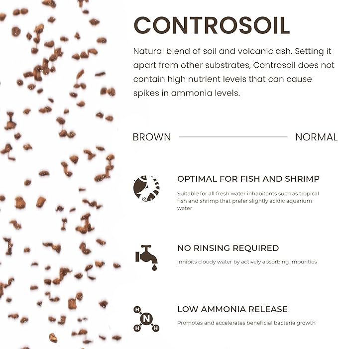 Ultum Nature Systems Controsoil - Freshwater Aqua Soil Substrate for Fish, Shrimp, Live Plant Propagation and Aquascaping - 6.8pH Low Ammonia, Volcanic Ash - Brown, Normal (1 Liter)