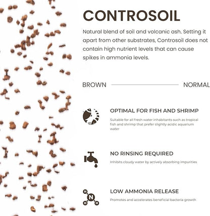 Ultum Nature Systems Controsoil - Freshwater Aqua Soil Substrate for Fish, Shrimp, Live Plant Propagation and Aquascaping - 6.8pH Low Ammonia, Volcanic Ash - Brown, Normal (1 Liter)