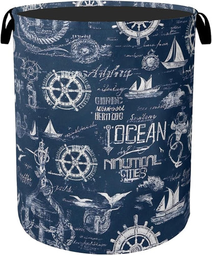 Navy Blue Foldable Laundry Hamper