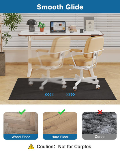FUNMAT Office Chair Mat for Hardwood Floor, 51"x63" Flannel Fabric Large Chair Mat for Hard Floors, Non-Slip Under Desk Rug for Rolling Chairs, Soft Floor Protector Area Rug for Home Office, Black