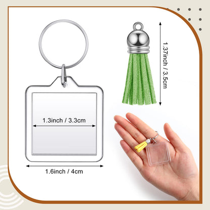 Yaomiao 50 Set Acrylic Photo Keychain with Tassel Clear Blank Custom Keychain Frame Holder Insert Picture Keyring Making Kit (Square)