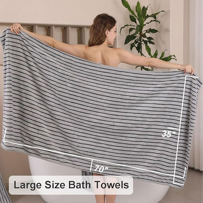 Oliven 8 Pcs Gray Cabana Stripe Bath Towel Set Oversize Bath Sheet-2 Bathroom