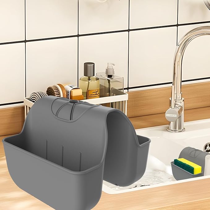 Sponge Holder for Kitchen Sink, Silicone Sink Saddle Caddy Organizer Rack