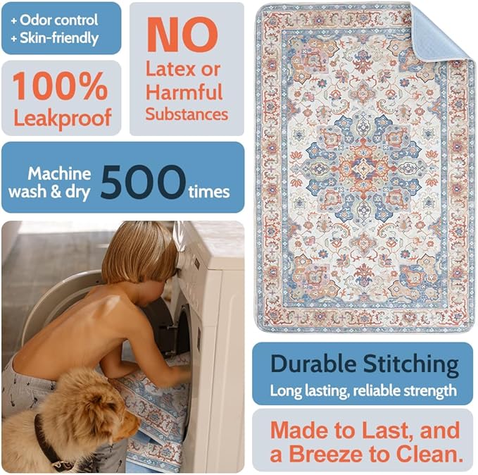 Washable Pee Pads for Dogs, 2 Pack Reusable Puppy Training Pads 24"x18" Super Absorbent Waterproof Dog Training Pads, Non-Slip Potty Pads, Whelping Pads Litter Mat Beige