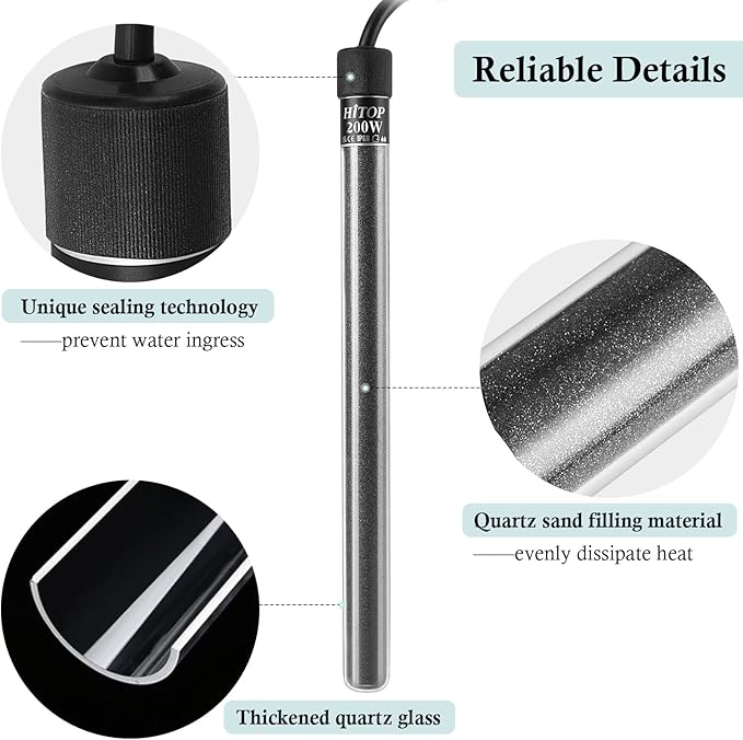 HITOP Compact Submersible Aquarium Heater -200W Digita Heater for Fish Tank Turtle Tank, for Saltwater and Fresh Water with Temperature Controller