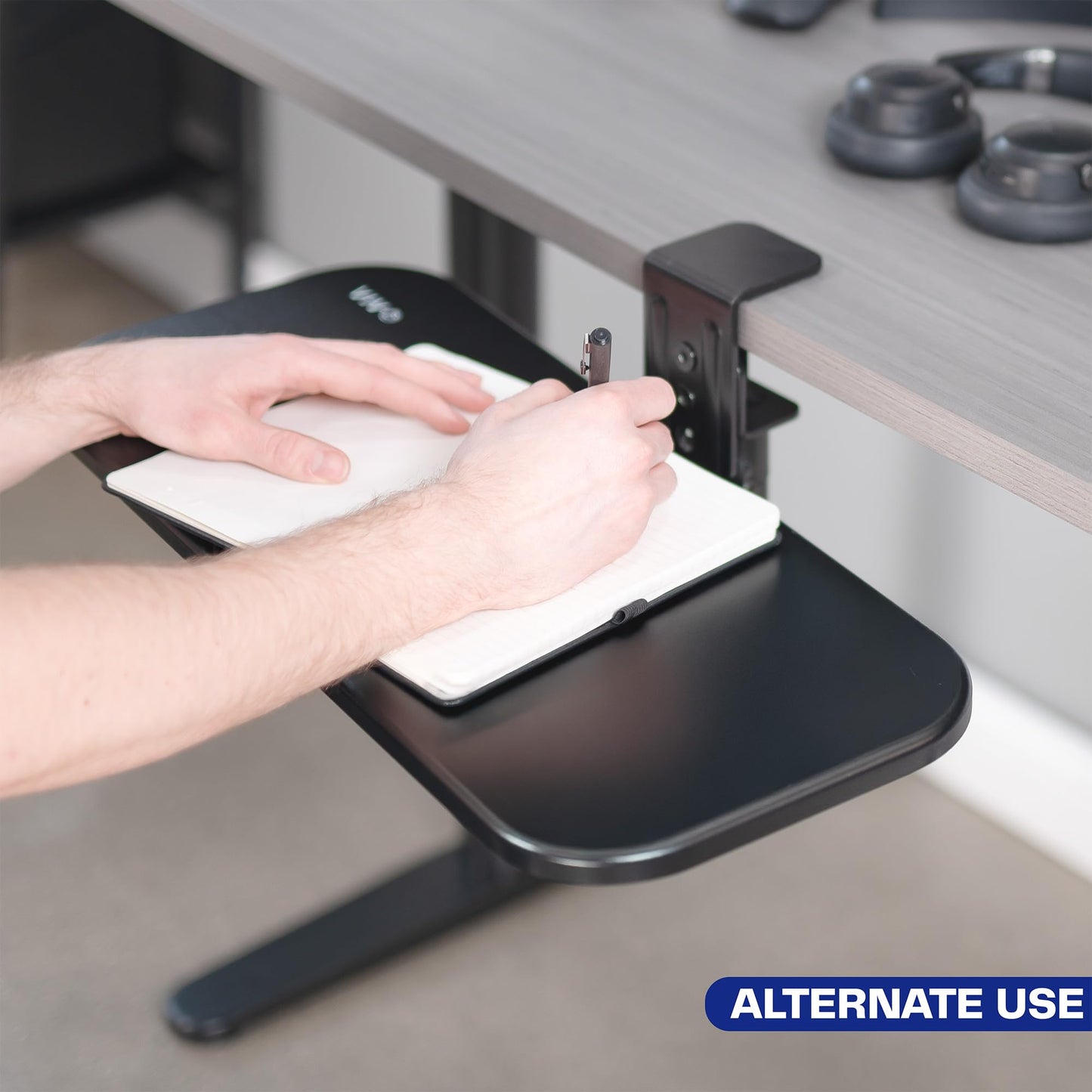 VIVO Clamp-on 23 x 10 inch Rotating Computer Keyboard and Mouse Tray, Extra Sturdy Desk Swivel Clamp, Ergonomic Typing, Black, MOUNT-KB04CB