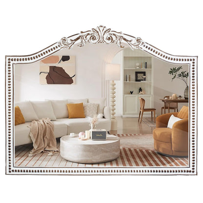 HOITUZYUS 32x42 Inch Ornate Arched Wooden Wall Mirror, Rustic Farmhouse Decorative Mirror for Fireplace, Living Room, Bedroom, Entryway, Bathroom Over Sink