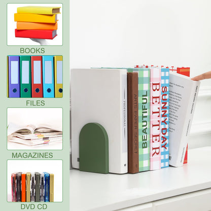 Honoson 4 Pcs Boho Wood Bookends Back to School Sage Green Wooden Book Stands Decorative Non Skid Book Stoppers for Books Cds Videos Albums Office Desktop Shelves(Green)
