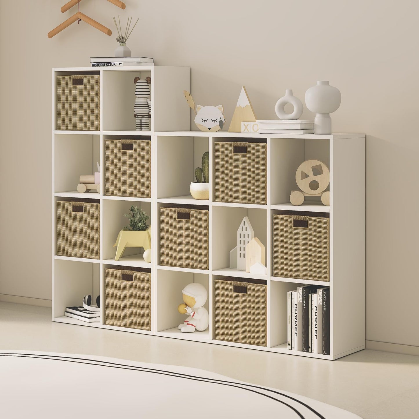 Wood Cube Storage Organizer Closet Cabinet for Living Room Bedroom Study Shelf Bookcase Wooden Floor Standing Open Bookshelf for Kids Home Office Display Storage Cabinet (White, 6-Cube, 11.81in)