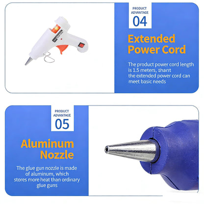 20W Mini Hot Glue Gun with PTC Heating, Anti-Drip Nozzle, On/Off Switch, with 30Pcs 7mm Glue Sticks, Fast Heating Craft Glue Gun for DIY, Repairs & Home Projects Blue