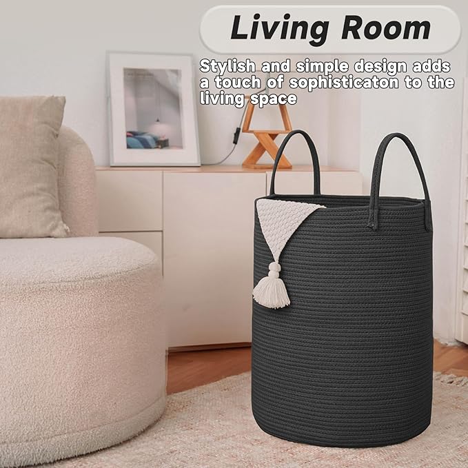 Large Woven Laundry Basket Hamper, 80L Cotton Rope Storage Bin