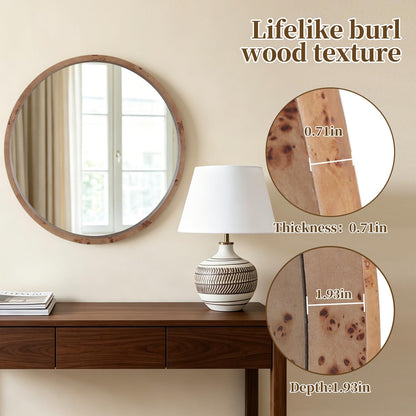 WallBeyond 24 Inch Round Wood Mirror, Farmhouse Circle Wooden Frame Wall Mounted Mirror for Bathroom Vanity, Living Room, Bedroom, Entryway, Natural