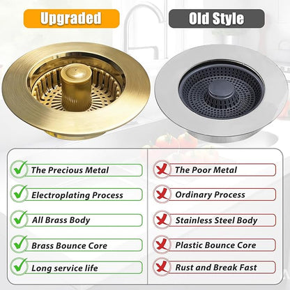 Kitchen Sink Drain Strainer, 3 in 1 Pop Up Kitchen Sink Stopper,