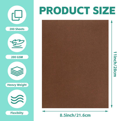 BIGNC 200 Sheets Coffee Brown Cardstocks 8.5 x 11 Inch Craft Paper, Thick Kraft Card Stock Paper for DIY Cards, Greeting Cards,Wedding Invitations, Birthday