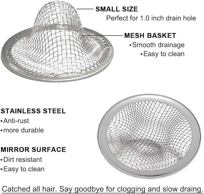 1.0" Bathroom Sink Drain Strainers, Mop Pool, RV Sink, Stainless Steel Drain