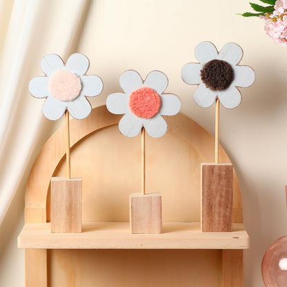 Suzile 3 Pcs Boho Nursery Shelf Decor Flower Wooden Table Sign Daisy Standing Table Centerpiece for Home Nursery Bedroom Girl Boy Baby Shower Decoration Gift