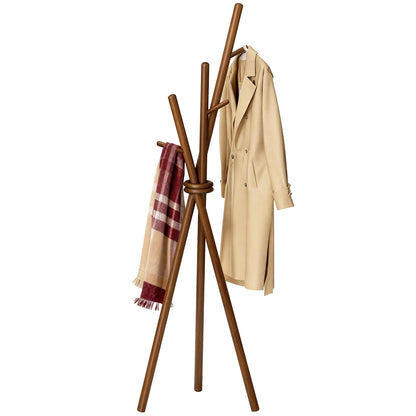 VICITON Wooden Coat Rack, Tripod Coat Tree Freestanding with 3 Hooks for Clothes, Hats and Handbags, Coat Hanger Stand for Bedroom, Living Room, Entryway (Dark)
