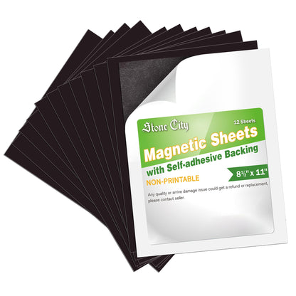STONE CITY Magnetic Sheets 8.5x11 Inch, 12 Pack Magnet Sheets with Adhesive, Cuttable and Flexible for Crafts, Photos, Fridge