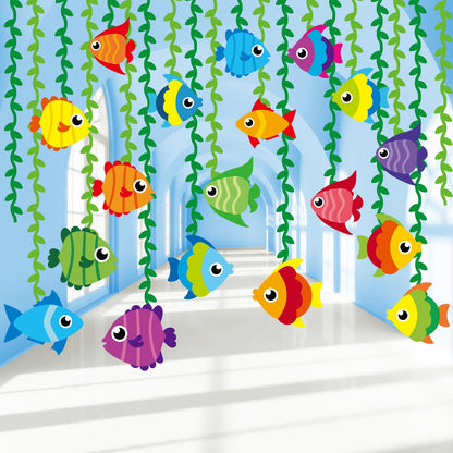Naozinebi 20 Pcs Tropical Fish Garland Kit Under the Sea Party Decorations Ocean Animals Banner Mermaid Streamers Strings Hanging Swirls for Kids Home Classroom Baby Shower Birthday Party Supply Favor