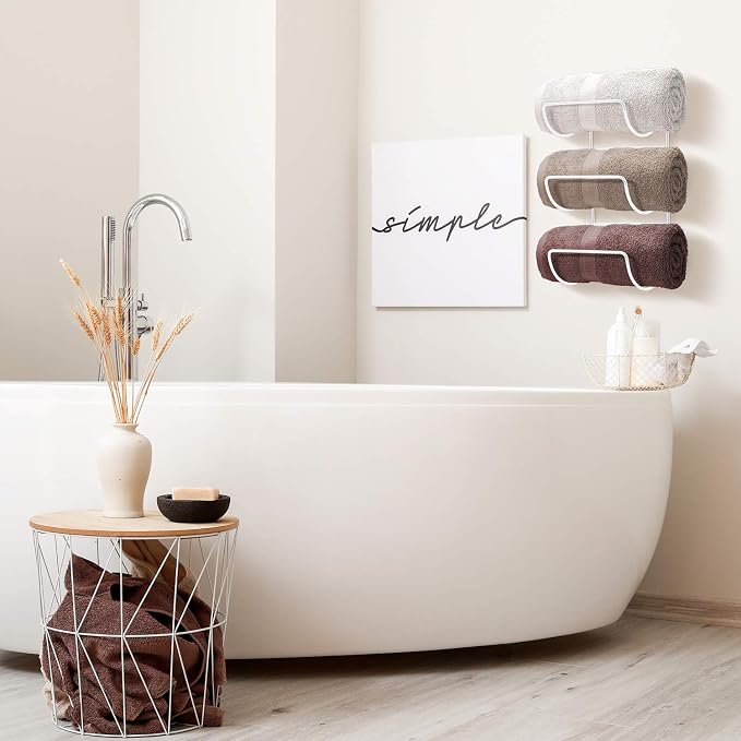 Sorbus Towel Holder for Bathroom Wall - 6 Level Wall Mounted Towel Rack Shelves for Rolled Bath Towels, Washcloths, Linens - White Hanging Towel Racks for Bathroom, Spa, Salon, Towel Storage Organizer