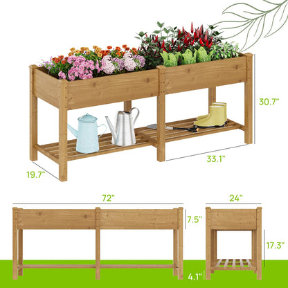 72x24x30.7in Wood Raised Garden Bed with Legs Wooden Planter Box with Storage Shelf Elevated Wood Planter Box for Vegetables Flowers Herbs Garden Planter for Backyard Patio Balcony (Brown, Large)