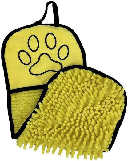 Dog Towel | Quick Dry Ultra Absorbent Microfiber Shammy | Extra Large 24.41x9.06 Dog Bath Towel with Hand Pockets | Dog Drying Towel for Dogs & Cats | Grey, Yellow, Blue (Yellow)