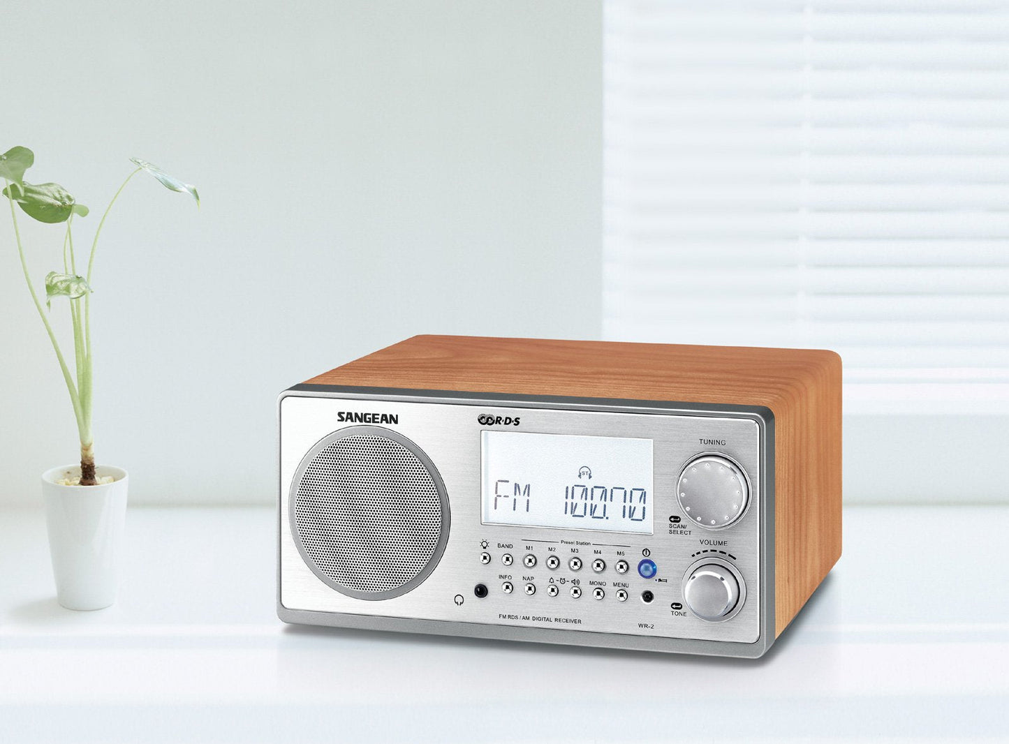 Sangean WR-2 AM/FM-RBDS Wooden Cabinet Digital Tuning Radio (Walnut)