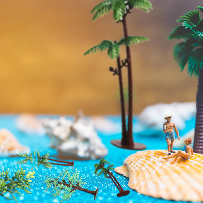 Janinka 36 Pcs Mini Toy Jungle Trees Plastic Model Coconut Trees Figurines with Base Cake Decoration Rainforest Diorama Supplies Scenery Architecture for Craft, Building, Scenery Landscape, 4 Styles