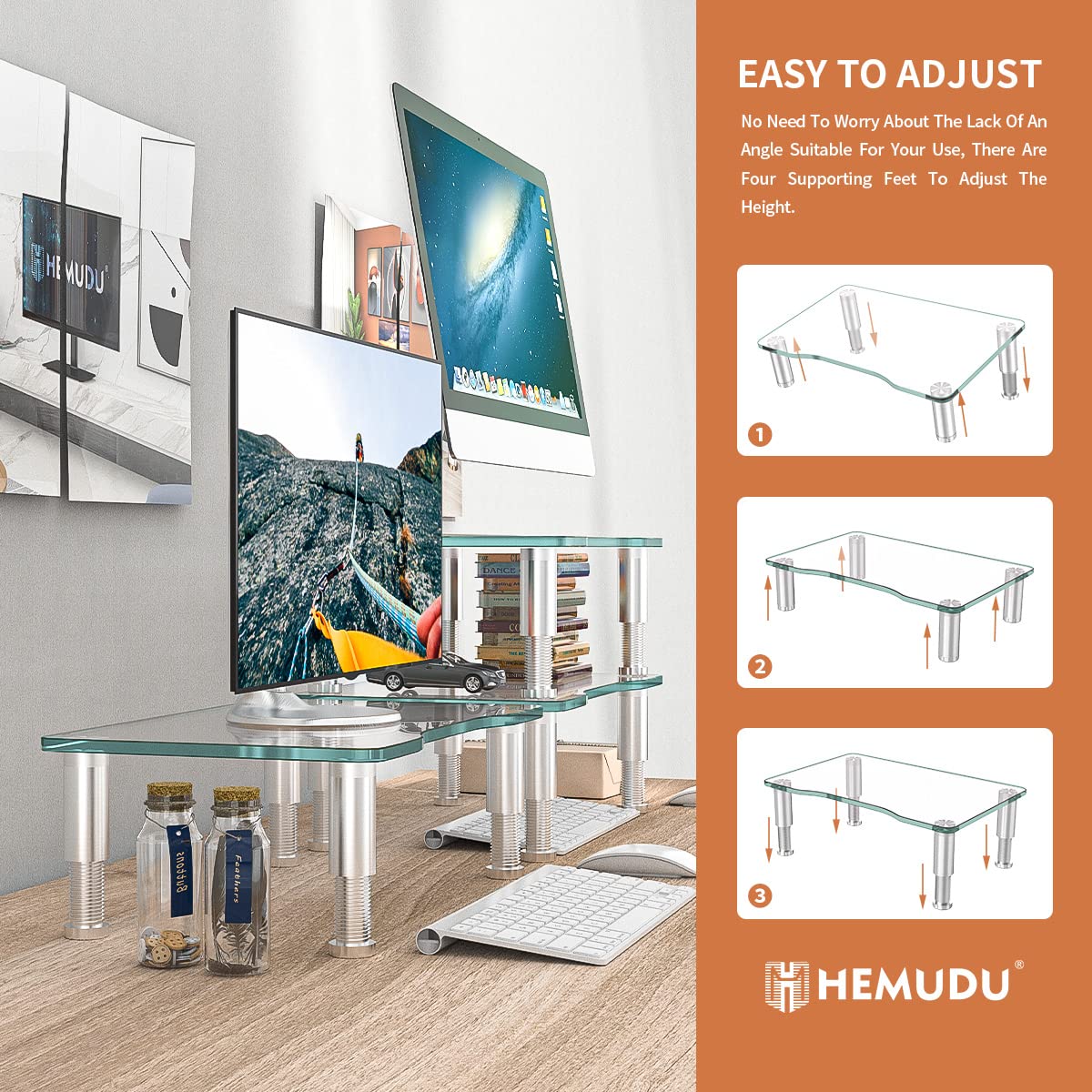 Computer Monitor Riser with Height Adjustable Multi Media Desktop Stand for Flat Screen LCD LED TV, Laptop/Notebook/Xbox One