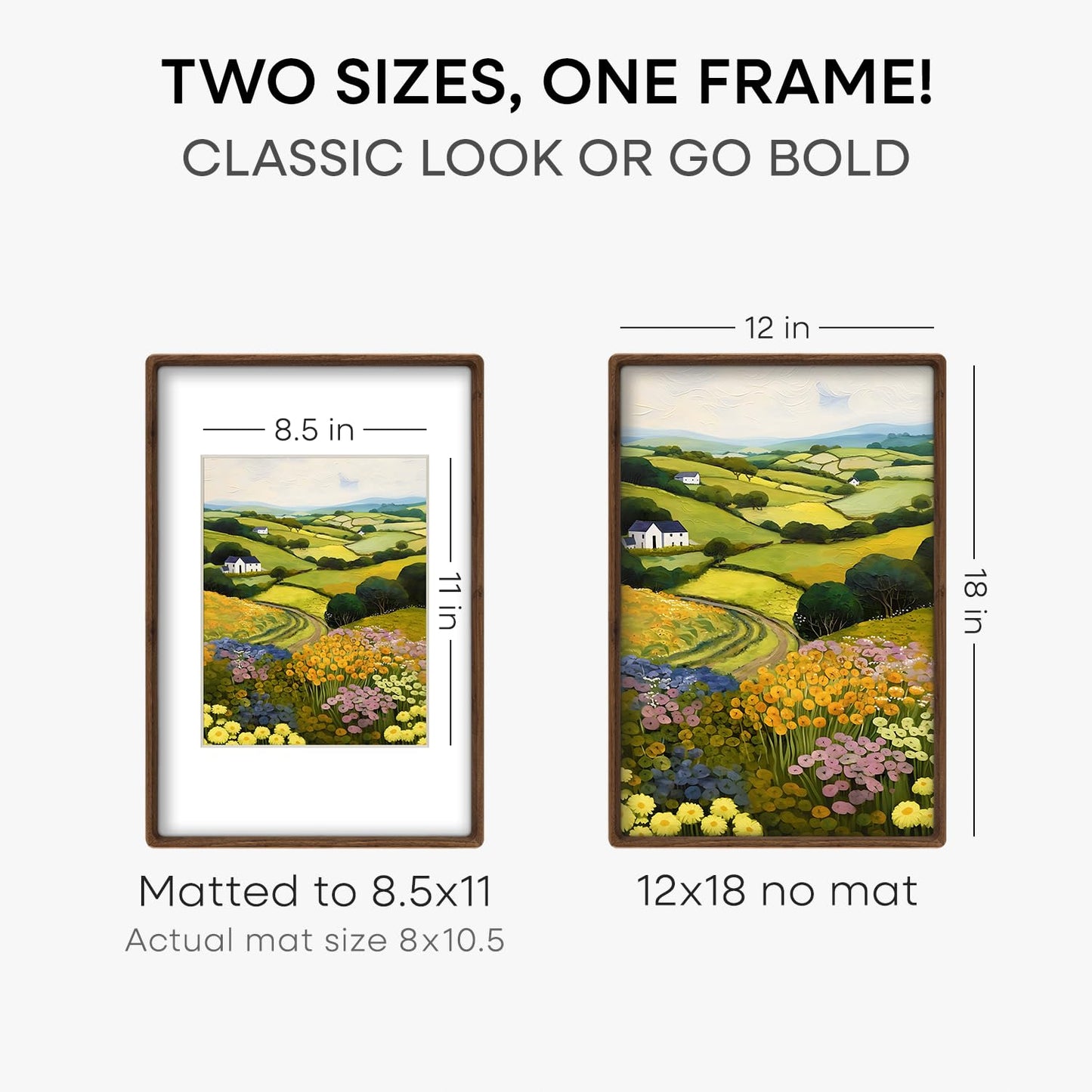 Homeforia 12 x 18 Picture Frames Brown Wood, Mortise & Tenon Walnut 12x18 Photo Frame with Mat 8.5x11 for Wall, 12by18 Dark Wooden Frame Matted to 8.5 x 11 inch Art, Tempered Glass, Wall Kit, Set of 1