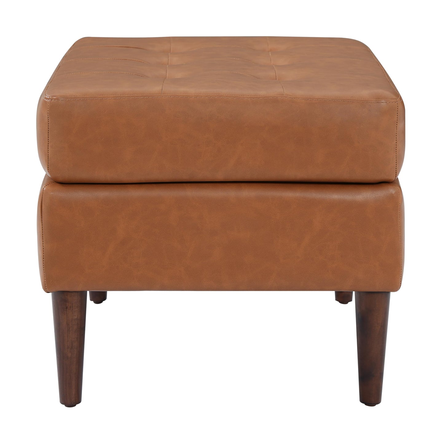 Christopher Knight Home Dalla Faux Leather Ottoman Coffee Table, Small Living Room Sofa Footrest, Wooden Rectangular Ottoman Footstool, Guest Extra Seat, Tan Brown+Walnut