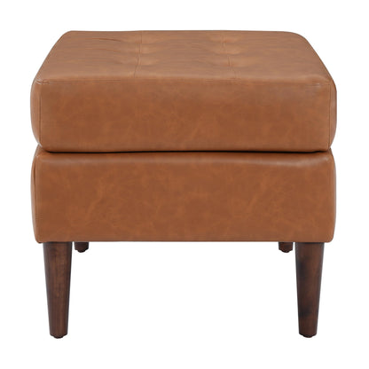 Christopher Knight Home Dalla Faux Leather Ottoman Coffee Table, Small Living Room Sofa Footrest, Wooden Rectangular Ottoman Footstool, Guest Extra Seat, Tan Brown+Walnut