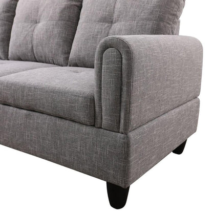 UOCFYK Grey-2 L-Shaped 3-Piece Linen Sofa with Storage Ottoman Set, Sectional Couch Sofa Set for Living Room, Office, Small Space