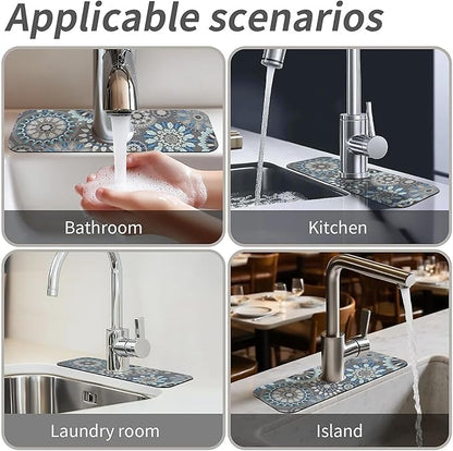 Kitchen Sink Splash Guard，Bohemian flowers Faucet Mat Sink Gadgets-Super