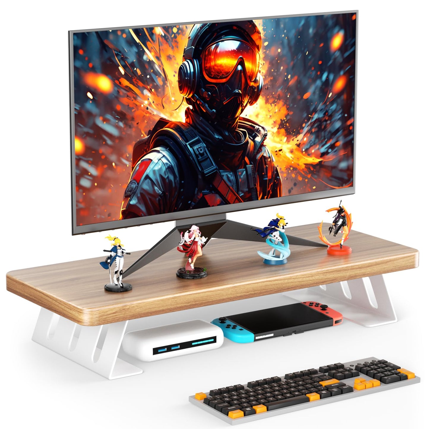 NestNeat Monitor Stand - 24 Inch Wood Monitor Stand Riser, 220 Pounds Load Capacity Desk Monitor Riser for Laptop/PC/Printer, Desktop Stands Organizer for Home Office