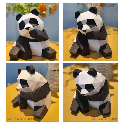 ORIGAMIPLANET 3D Panda Fanfan Origami Paper Craft Kit, Fun DIY Pre-Cut 3D Paper Art Model for Teens & Adults, Easy Handmade Animal Figurine Sculpture Gift Set for Bookshelf Decoration
