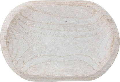 BOLTCORRSE Large Whitewashed Decorative Wood Bowl - Hand Carved Paulownia Tray for Coffee Table Centerpiece & Entryway Catchall - Organic Modern Farmhouse Decor