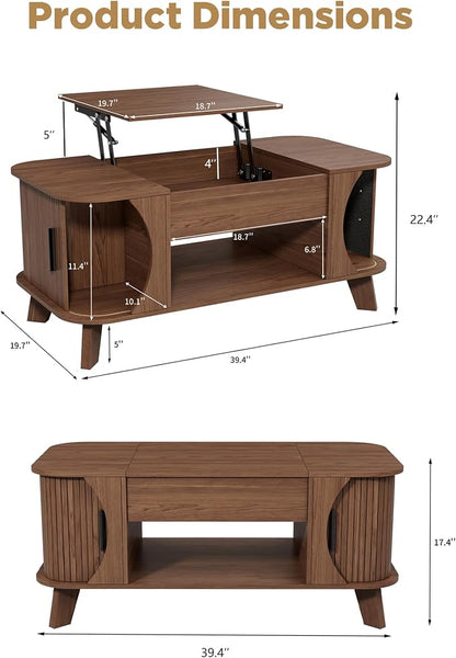 Lift Top Coffee Table with Storage, Wood Tabletop Center Table with Large Storage Shelf, Mid Century Modern Coffee Table for Living Room