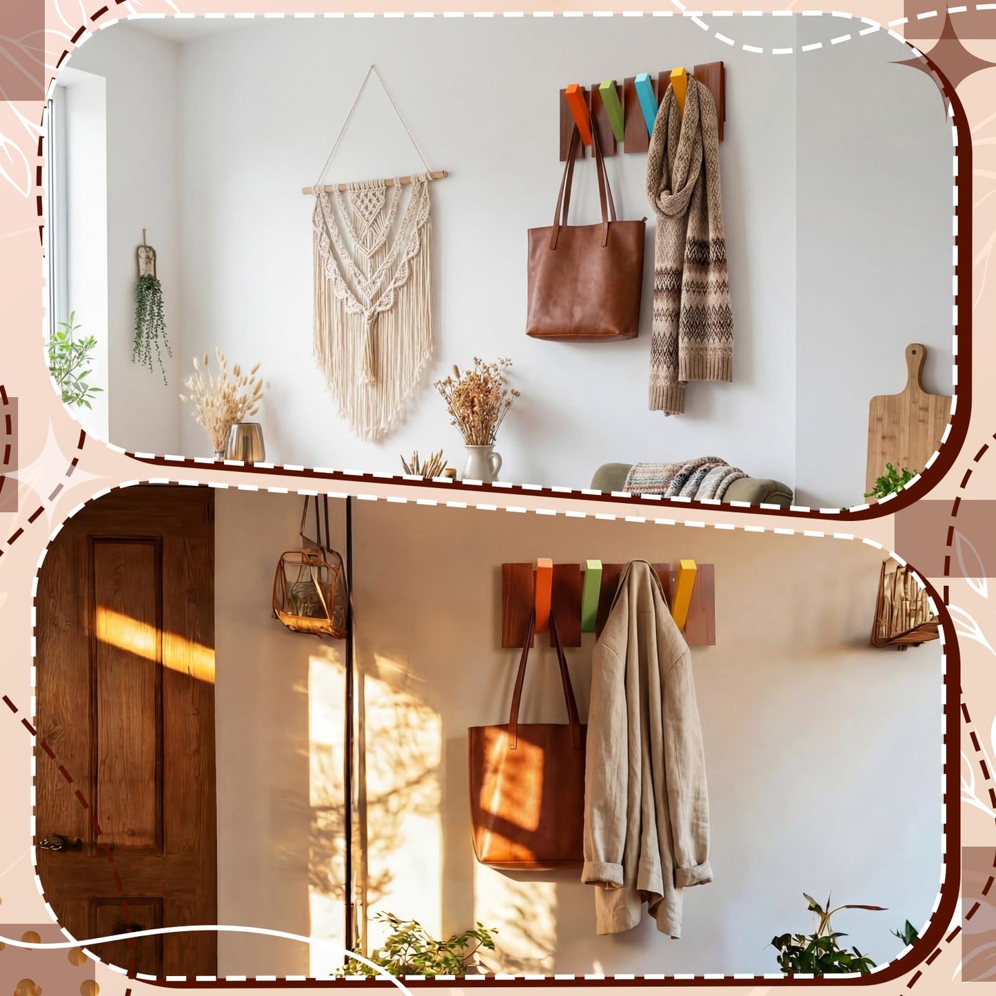 Youyole 4 Hook Mid Century Modern Wooden Coat Hooks Wall Mounted Folding Coat Rack Hanger Colorful Heavy Duty Flip Down Piano Hat Rack for Hanging Coats Keys Hats Robe Towels Home