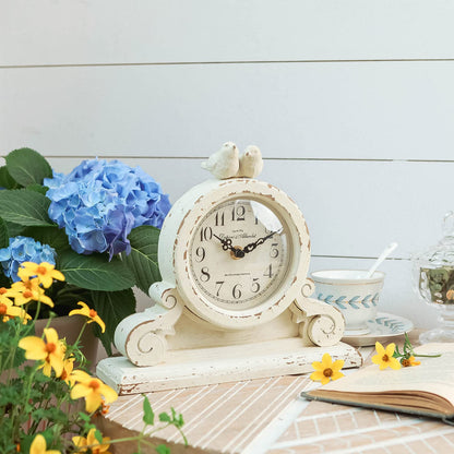 NIKKY HOME Vintage Bird Mantel Clock, Shabby Chic Wooden Table Clock