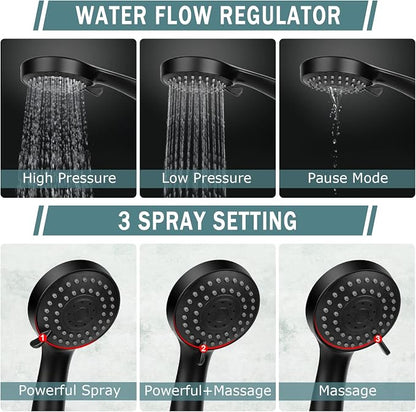 Taiker Filtered Shower Head, High Pressure Rainfall Shower Head/Handheld Shower Filter Combo, Luxury Modern Chrome Plated with 60'' Hose Anti-leak with Holder (Black)