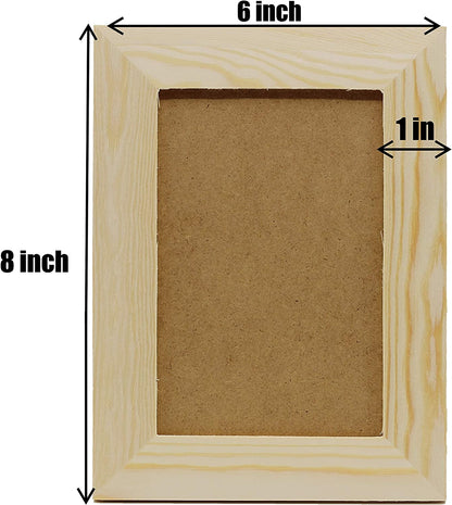 Creative Hobbies Pack of 12 - Unfinished Solid Pine Wood Picture Frames for Arts & Crafts, DIY Painting Projects - Stand or Hang on The Wall - (6x8 Frame Size Holds 6x4 Pictures) - for Adults & Kids