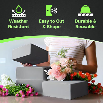 XCEL Floral Foam Blocks - Reusable, Weather Resistant Craft Foam Fresh & Artificial Flower Arrangements, Faux Florist Foam Planters Florist Supplies (Gray 7" x 7" x 3" - 4 Pack)
