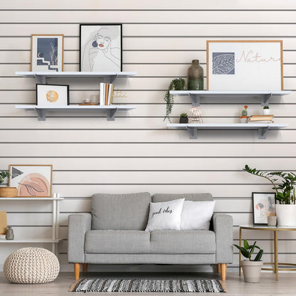 Tcevily 3 Pack White Slatwall Shelf, 24" x 12" Wooden Slat Wall Shelves with Metal Brackets Heavy Duty Slatwall Shelving Organizer Accessories for Home Garage (3, 23.6" x 11.8")