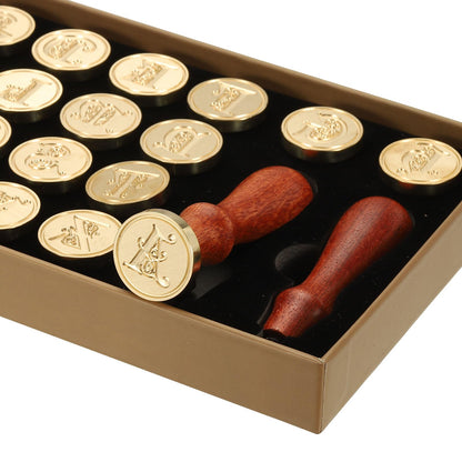 PATIKIL 26 Letters A-Z Alphabet Wax Seal Stamp Kit, Vintage Sealing Stamp with 2pcs Wooden Handles Gift Box for Wedding Invitation, Party, Gift Wrap, Envelope Card, Style 7