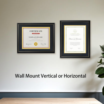 Giftgarden 8.5 x 11 Diploma Frame 2 Pack, 11x14 Frame Matted to 8.5 by 11 Certificate Document Award Degree with Mat for Wall, Black with Gold Trim