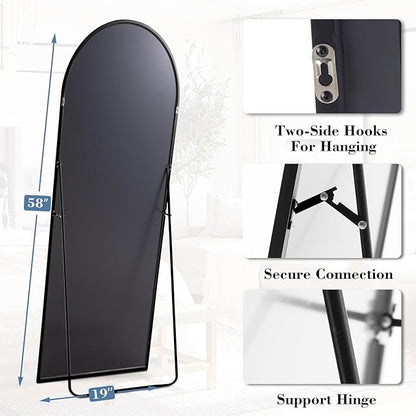 NEWBULIG Arched Mirror Full Length, 58"x19" Body Wall Mirrors with Shatter-Proof Glass, Upgraded Floor Standing Mirror, Hanging or Leaning, with Stand Aluminum Alloy Frame for Home Decor, Black